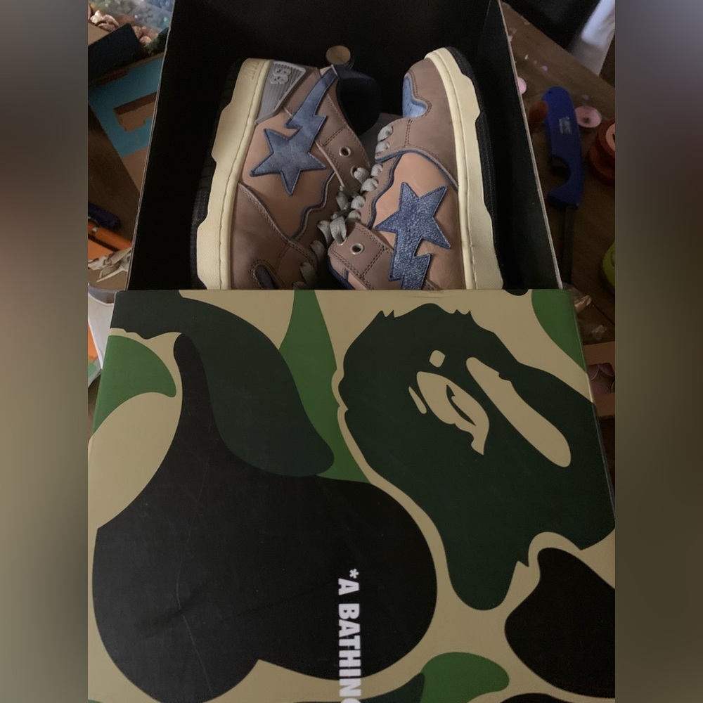 A Bathing Ape Bape Sk8 Sta size 11 mint condition beige indigo